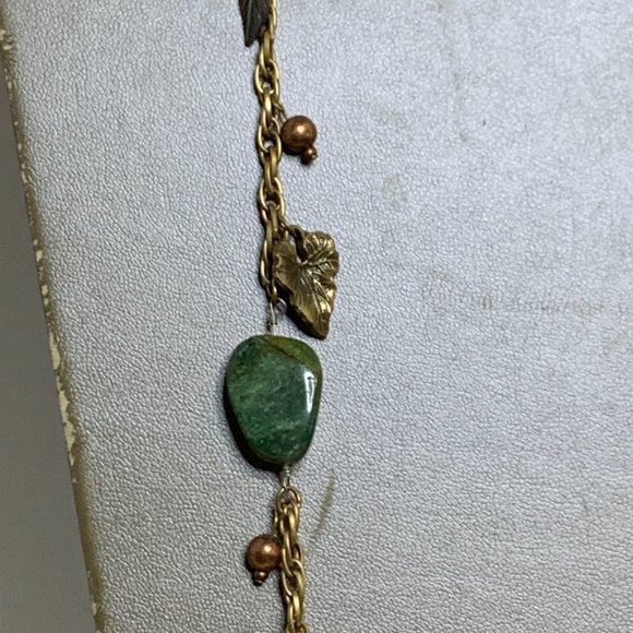 Vintage Cold Water Creek Gold Tone Faux Stone And Leaf Necklace 36" (2557) - Picture 3 of 9